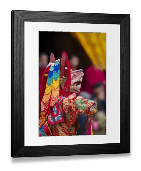 Framed Print : Bhutan, Punakha Dzong. Punakha Drubchen Festival, masked dancers