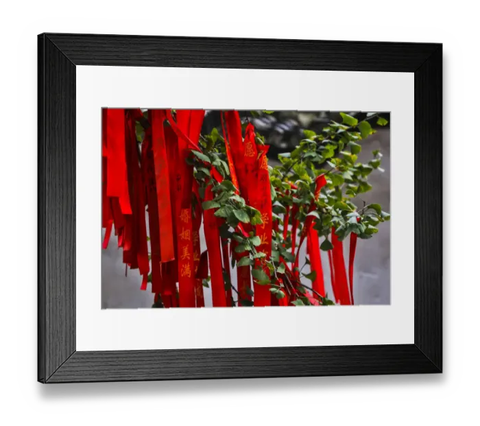 Framed Print : Asia, China, Zhujiajiao ( Venice of the East ), Red Ribbons of Wish to a Higher