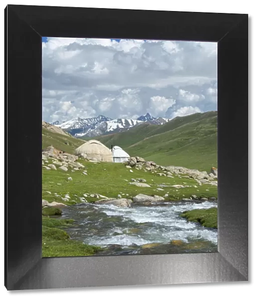 Landscape with Yurt at the Otmok mountain pass in the Tien Shan or heavenly mountains