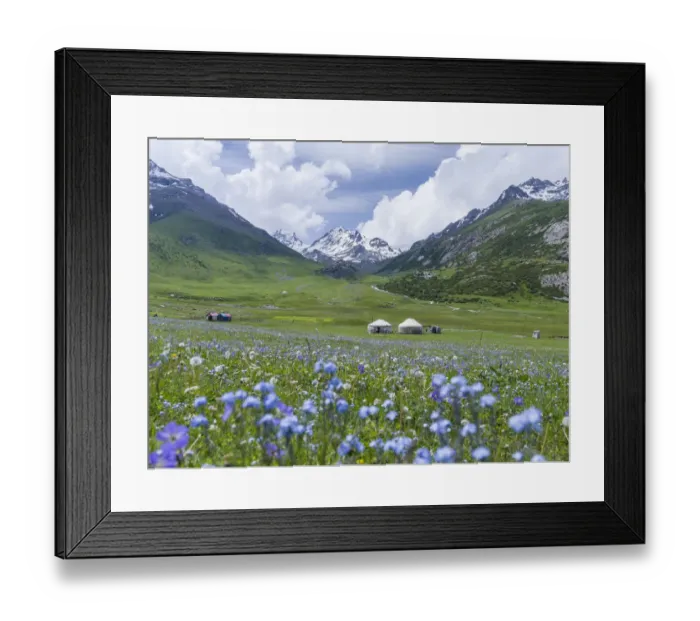 Framed Print : Yurts on the high altitude summer pastures. National Park Besch Tasch in the Talas Alatoo Framed Print : Yurts on the high altitude summer pastures. National Park Besch Tasch in the Talas Alatoo