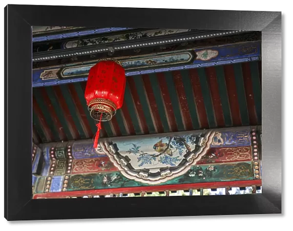 Asia, China, Beijing, Lantern and Ceiling Detail of the Summer Palace of Empress Cixi