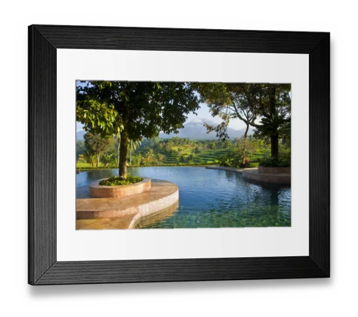 Framed Print : Indonesia, Java. Landscape with pool and rice terraces at resort Framed Print : Indonesia, Java. Landscape with pool and rice terraces at resort