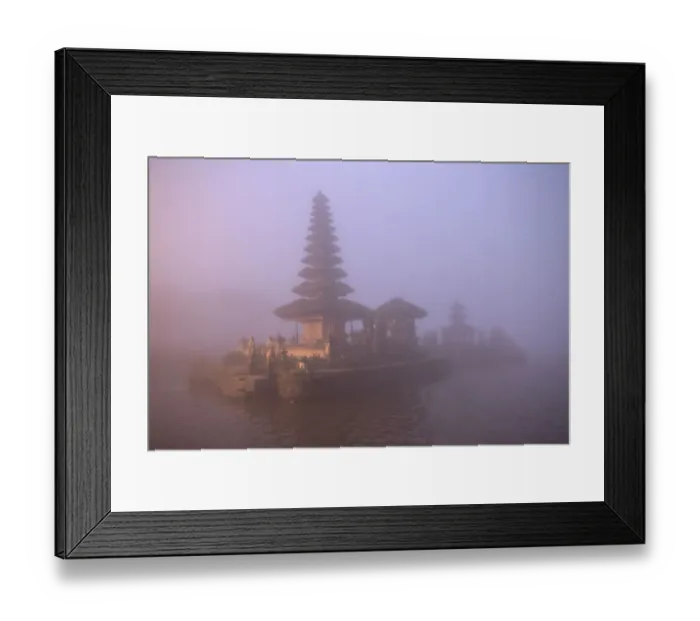 Framed Print : Indonesia, Bali. Foggy sunset on Pura Ulun Danu temple on Lake Bratan Framed Print : Indonesia, Bali. Foggy sunset on Pura Ulun Danu temple on Lake Bratan