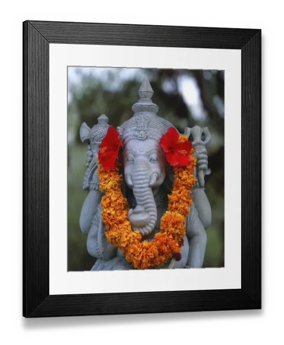 Framed Print : Indonesia, Bali. Garland on statue of the Hindu elephant god, Ganesh Framed Print : Indonesia, Bali. Garland on statue of the Hindu elephant god, Ganesh