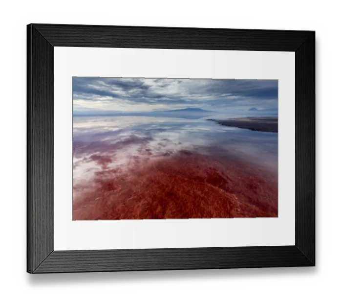 Framed Print : Africa, Tanzania, Enhanced contrast aerial view of patterns of red algae