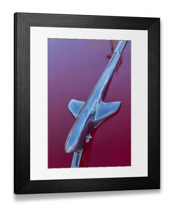 Framed Print : Detail of hood ornament on red classic American car in Habana, Havana, Cuba Framed Print : Detail of hood ornament on red classic American car in Habana, Havana, Cuba