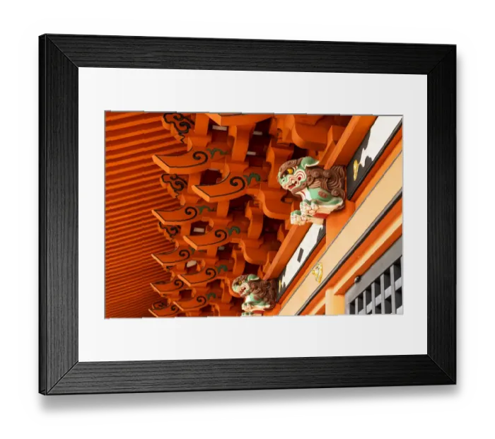 Framed Print : The lion dogs, Komainu, guarding the entrance of a Shinto shrine Framed Print : The lion dogs, Komainu, guarding the entrance of a Shinto shrine