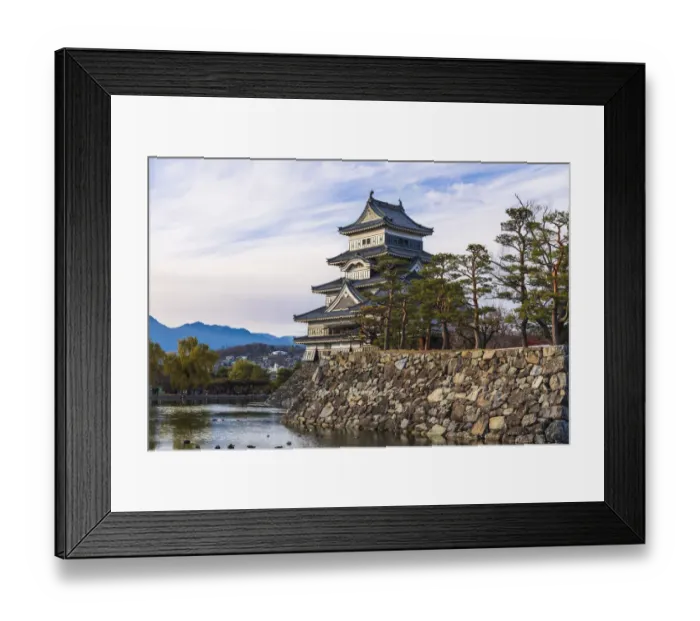 Framed Print : Closeup of the Matsumoto Castle in the golden light of the evening sun, Japan Framed Print : Closeup of the Matsumoto Castle in the golden light of the evening sun, Japan