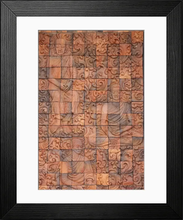 Framed Print : Thailand, Nong Khai Province. Bas relief in tiles depicting monks Framed Print : Thailand, Nong Khai Province. Bas relief in tiles depicting monks