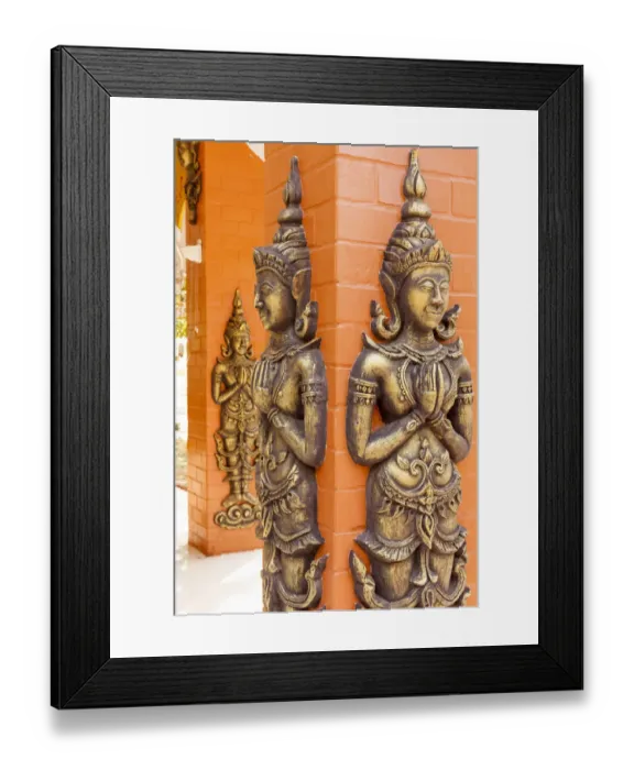 Framed Print : Thailand, Nong Khai Province. Relief statues ornament walls. Phra That Bang Phuan temple