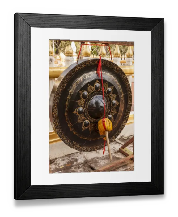Framed Print : Thailand, Nong Khai. Gong in temple courtyard. Phra That Bang Phuan temple Framed Print : Thailand, Nong Khai. Gong in temple courtyard. Phra That Bang Phuan temple