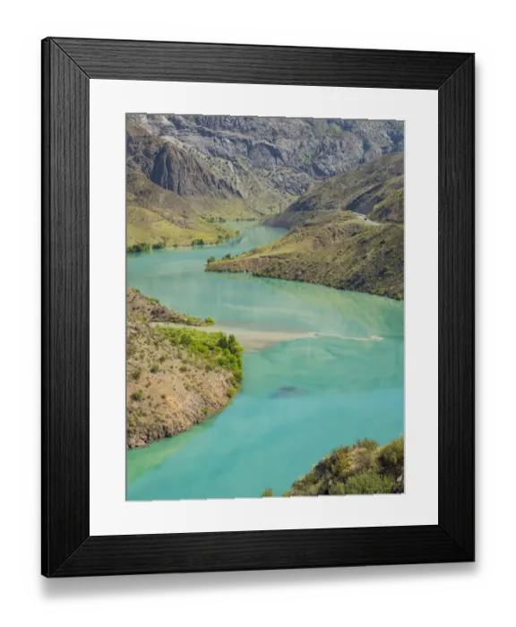 Framed Print : Landscape along the Tien Shan Highway, the Kurpsai Reservoir