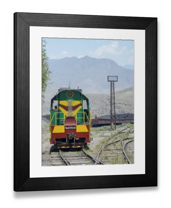 Framed Print : Railway for transporting coal. Town Tasch Kumyr, a coal mining area in the Tien Shan or Framed Print : Railway for transporting coal. Town Tasch Kumyr, a coal mining area in the Tien Shan or