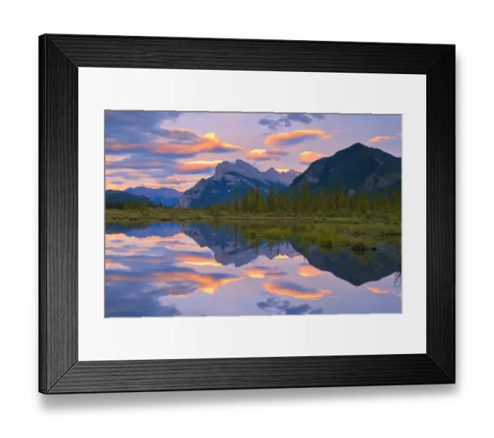 Framed Print : Canada, Alberta, Banff National Park. Reflections in lake at sunset