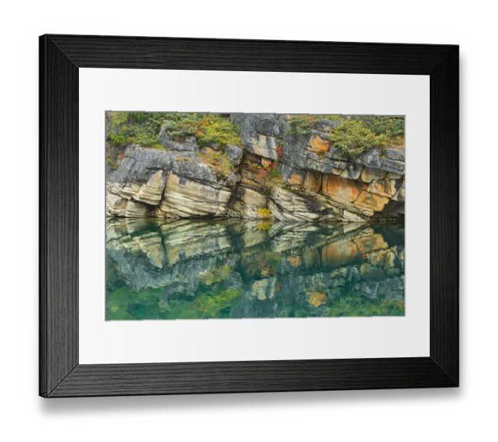 Framed Print : Canada, Alberta, Jasper National Park. Reflection of rocks in Horseshoe Lake