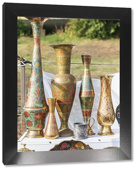 Armenia, Sevan. Souvenir vases at market near the Sevanavank Monastery on Lake Sevan