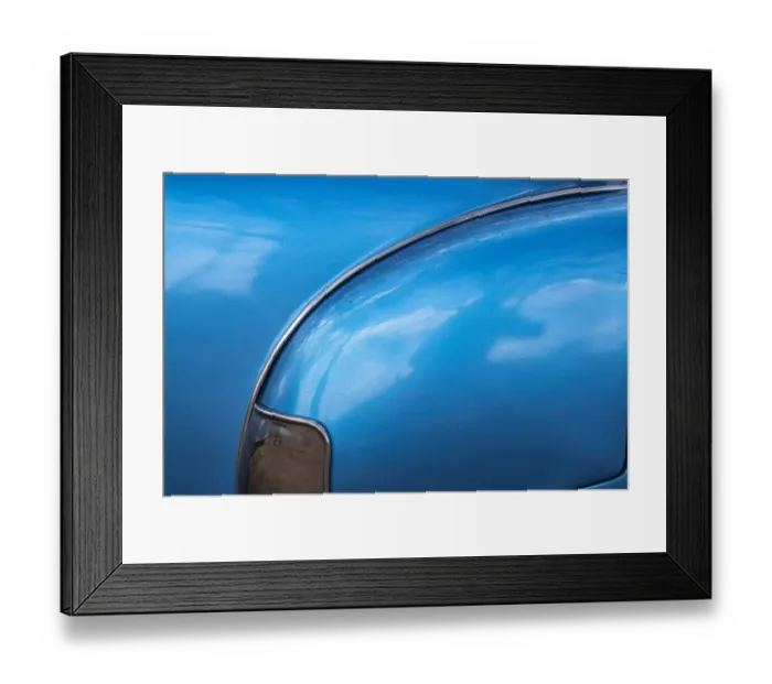 Framed Print : Detail of rear fender on classic blue American Chevrolet in Vinales, Vinales Valley, Cuba
