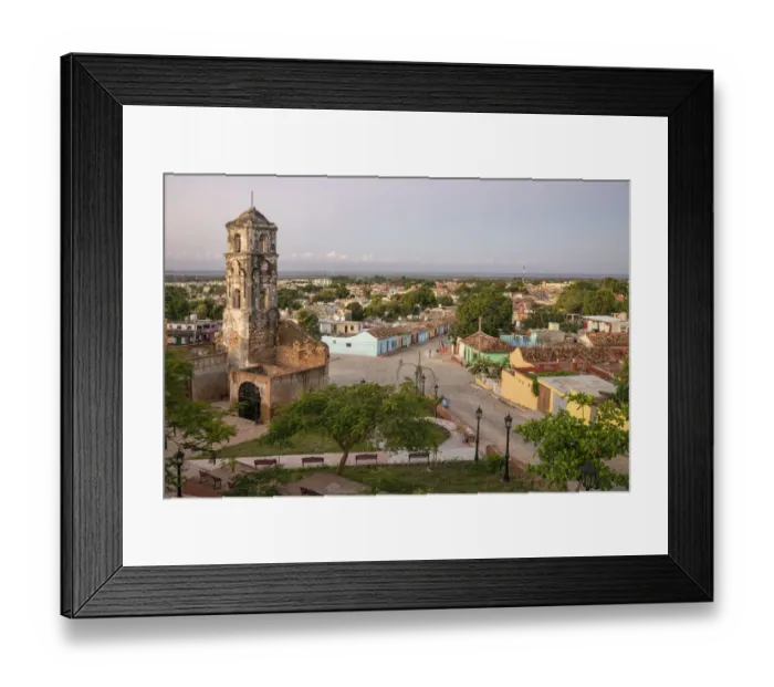 Framed Print : Morning hillside view of Santa Ana church, the plaza, Trinidad streets and the ocean Framed Print : Morning hillside view of Santa Ana church, the plaza, Trinidad streets and the ocean