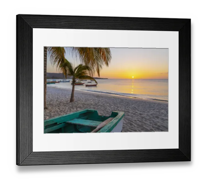 Framed Print : Caribbean, Grenada, Grenadines. Sunset and wooden fishing boat on Grand Anse Beach Framed Print : Caribbean, Grenada, Grenadines. Sunset and wooden fishing boat on Grand Anse Beach