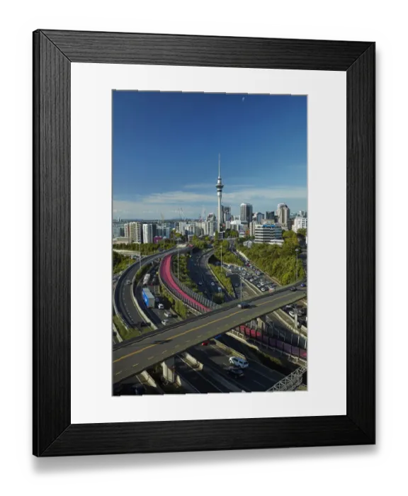 Framed Print : Motorways, Lightpath cycleway, and Skytower, Auckland, North Island, New Zealand Framed Print : Motorways, Lightpath cycleway, and Skytower, Auckland, North Island, New Zealand