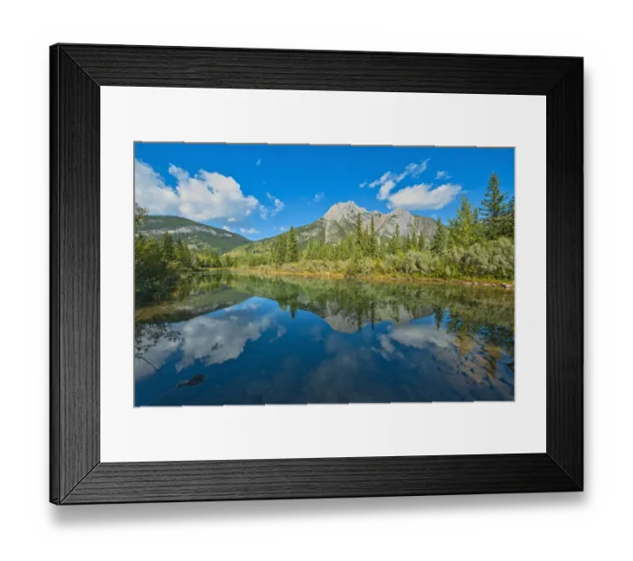Framed Print : Canada, Alberta, Kananaskis Country. Mount Lorette reflects in Lorette Ponds