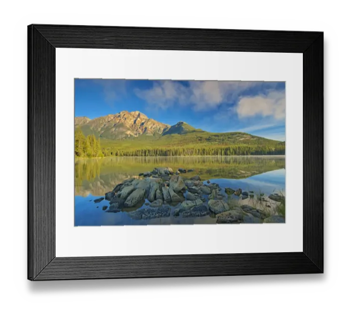 Framed Print : Canada, Alberta, Jasper National Park. Pyramid Mountain and reflections on Pyramid Lake