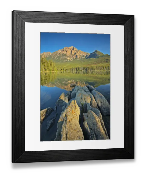 Framed Print : Canada, Alberta, Jasper National Park. Pyramid Mountain and reflections on Pyramid Lake Framed Print : Canada, Alberta, Jasper National Park. Pyramid Mountain and reflections on Pyramid Lake