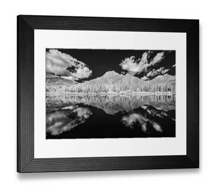 Framed Print : Canada, Alberta, Kananaskis Provincial Park. Black and white of clouds reflected in Framed Print : Canada, Alberta, Kananaskis Provincial Park. Black and white of clouds reflected in