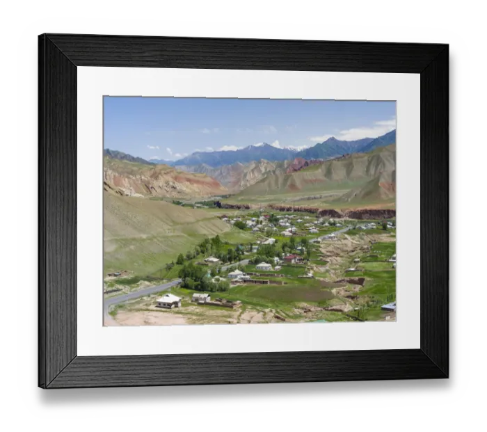 Framed Print : Village at the Pamir Highway. The mountain range Tian Shan or Heavenly Mountains Framed Print : Village at the Pamir Highway. The mountain range Tian Shan or Heavenly Mountains