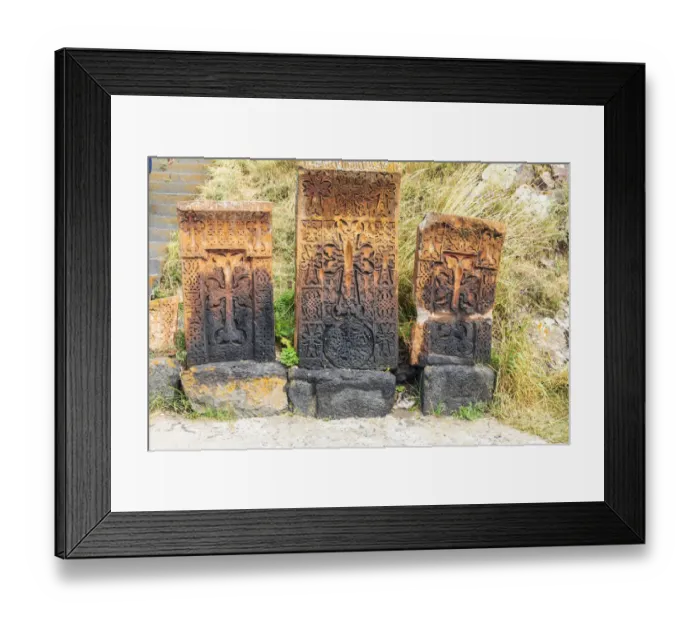 Framed Print : Armenia, Sevan. Sevanavank. 9th century Monastery complex. Stone tablets