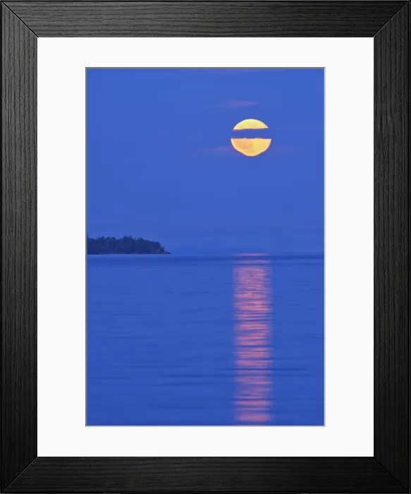 Framed Print : Canada, Ontario, Rossport. Full moon rising over Lake Superior