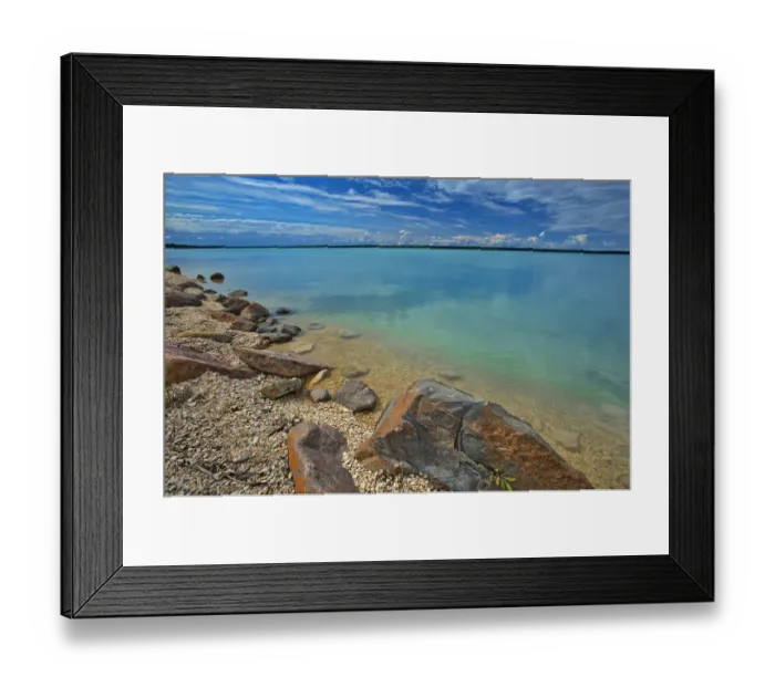 Framed Print : Canada, Manitoba, Little Limestone Lake. Lake and rocks on shore