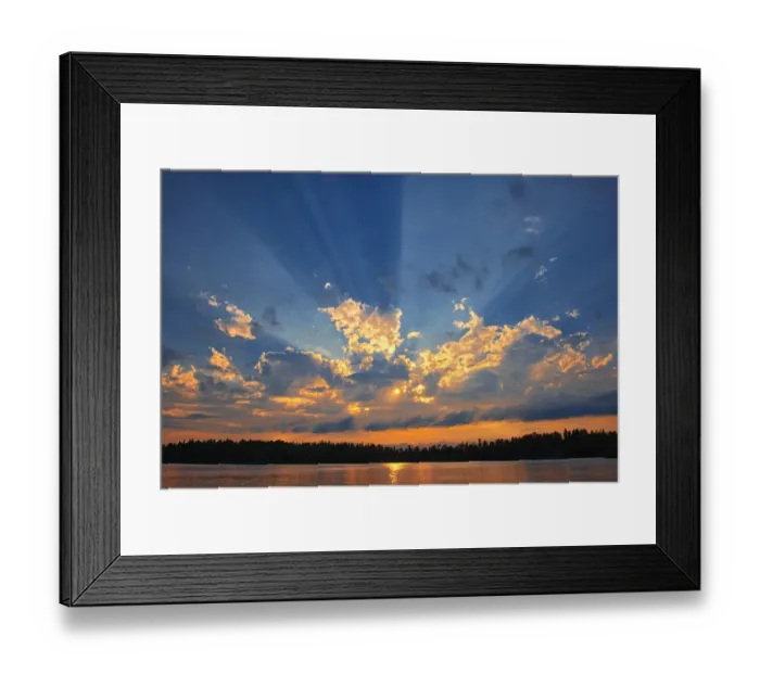 Framed Print : Canada, Manitoba, Whiteshell Provincial Park, Crepuscular rays over Star Lake Framed Print : Canada, Manitoba, Whiteshell Provincial Park, Crepuscular rays over Star Lake