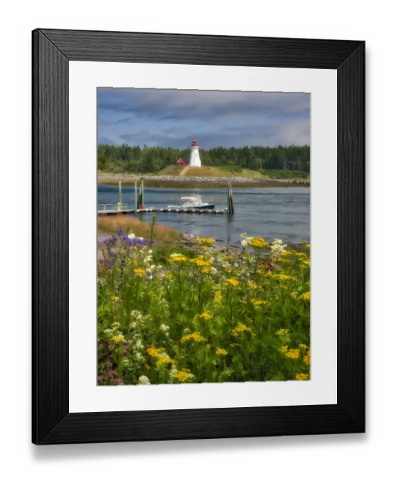 Framed Print : USA, Maine, Lubec. Mulholland Point Lighthouse as seen from the town of Lubec, Maine