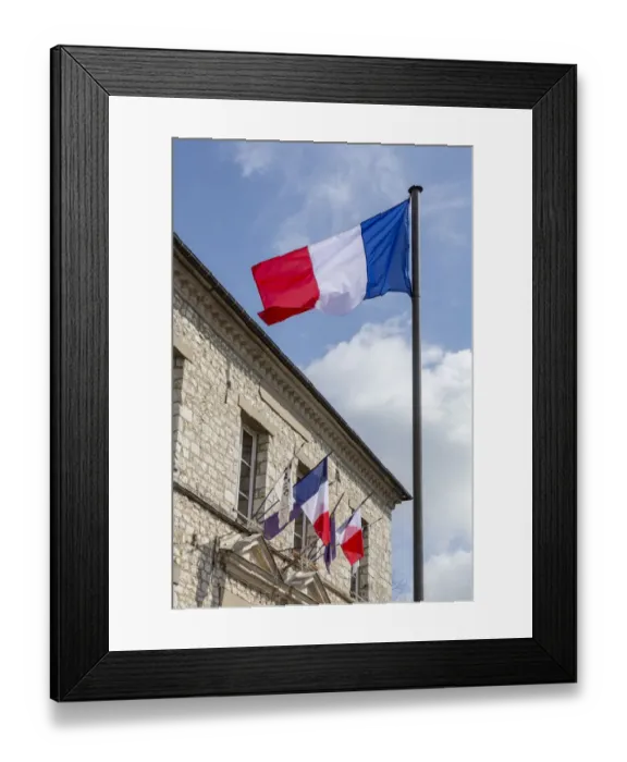 Framed Print : France, Giverny. Flags of France in town. Credit as: Wendy Kaveney / Jaynes Gallery / Framed Print : France, Giverny. Flags of France in town. Credit as: Wendy Kaveney / Jaynes Gallery /