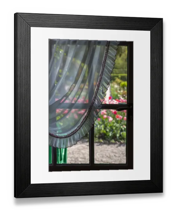 Framed Print : France, Giverny. Looking out at garden from kitchen in Monets house Framed Print : France, Giverny. Looking out at garden from kitchen in Monets house