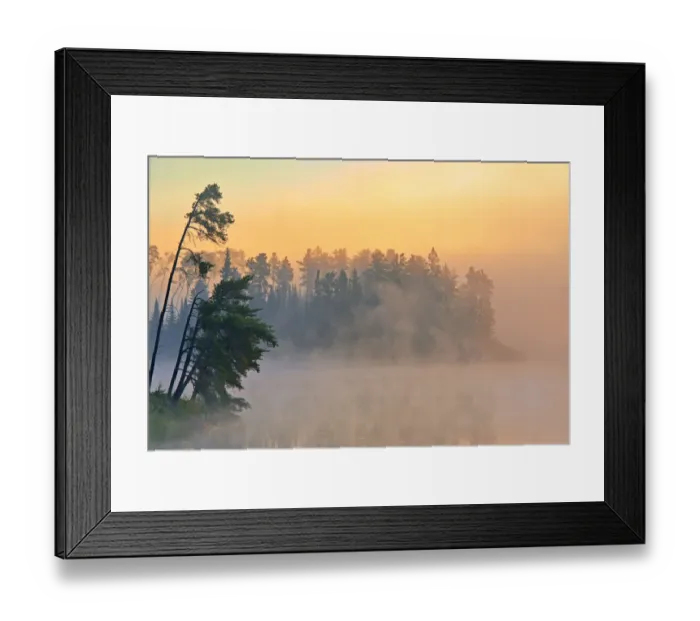 Framed Print : Canada, Ontario, Kenora. Fog at sunrise on Isabel Lake. Credit as Framed Print : Canada, Ontario, Kenora. Fog at sunrise on Isabel Lake. Credit as