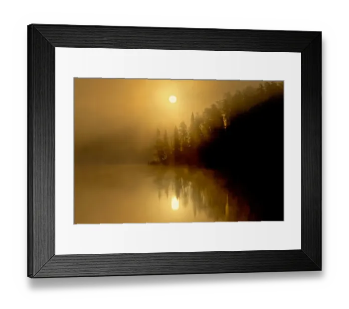 Framed Print : Canada, Ontario, Kenora. Fog at sunrise on Isabel Lake. Credit as Framed Print : Canada, Ontario, Kenora. Fog at sunrise on Isabel Lake. Credit as