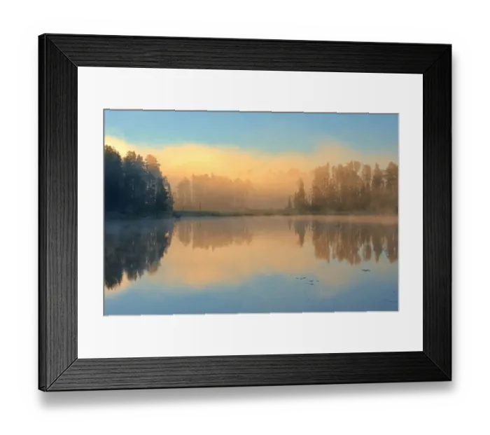 Framed Print : Canada, Ontario, Kenora. Fog at sunrise on Isabel Lake. Credit as Framed Print : Canada, Ontario, Kenora. Fog at sunrise on Isabel Lake. Credit as