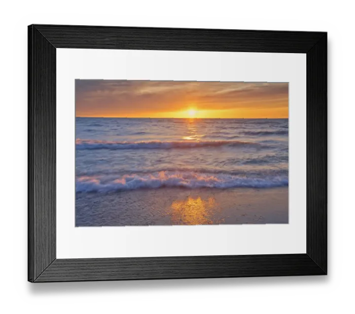 Framed Print : Canada, Ontario, Grand Bend. Sandy beach on Lake Huron at sunset