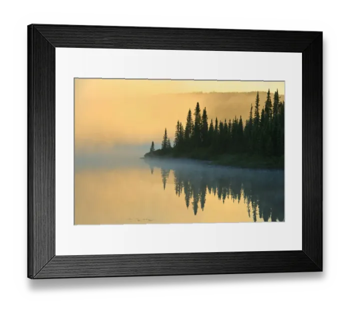 Framed Print : Canada, Quebec, Chibougamau. Lake in fog at sunrise. Credit as Framed Print : Canada, Quebec, Chibougamau. Lake in fog at sunrise. Credit as