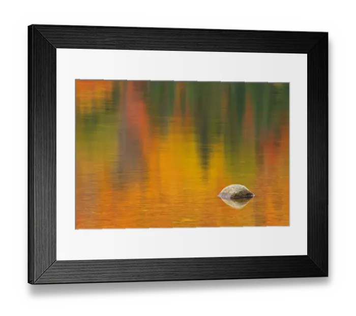 Framed Print : Canada, Quebec, La Mauricie National Park. Rock and autumn colors reflected in Lac Framed Print : Canada, Quebec, La Mauricie National Park. Rock and autumn colors reflected in Lac