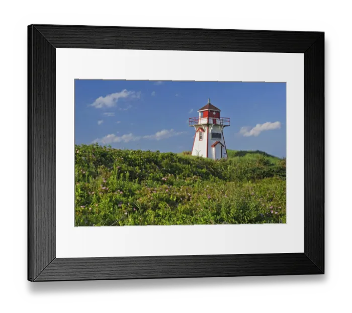 Framed Print : Canada, Prince Edward Island, Covehead Harbour. Lighthouse and flowers
