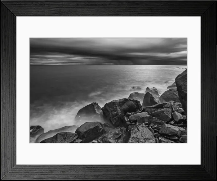 Framed Print : Canada, Quebec, Ruisseau Castor. Shoreline rocks on Gulf of St. Lawrence in storm light Framed Print : Canada, Quebec, Ruisseau Castor. Shoreline rocks on Gulf of St. Lawrence in storm light