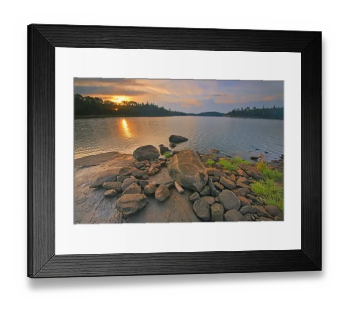 Framed Print : Canada, Ontario, Kenora. Middle Lake at sunrise. Credit as