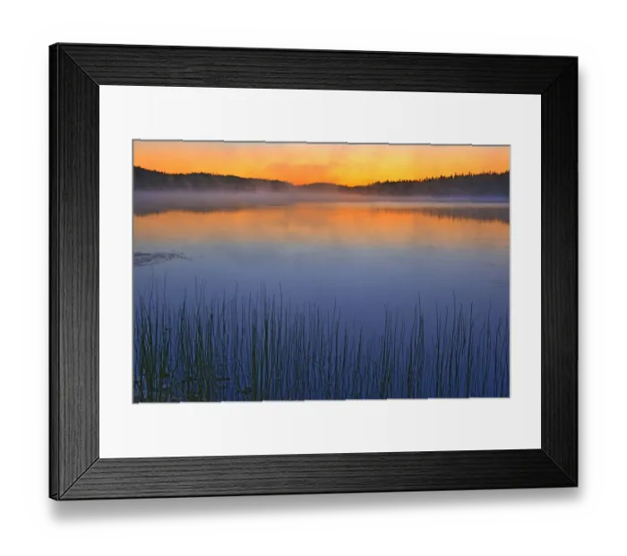 Framed Print : Canada, Quebec, Chibougamau. Fog over Lac Sauvage at dawn