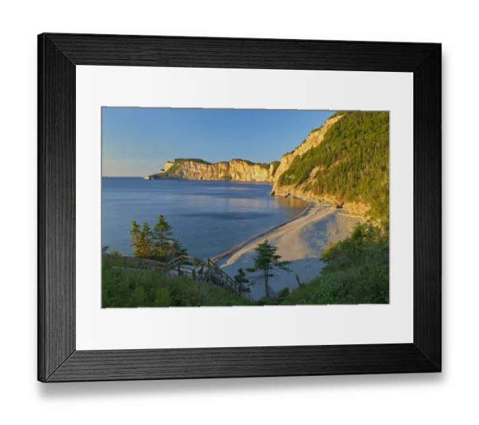 Framed Print : Canada, Quebec, Forillon National Park. Limestone cliffs along bay Framed Print : Canada, Quebec, Forillon National Park. Limestone cliffs along bay