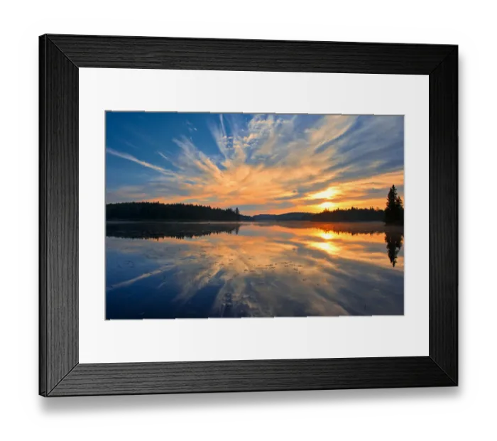 Framed Print : Canada, Quebec, La Mauricie National Park. Reflection of clouds in Lac du Fou at sunrise