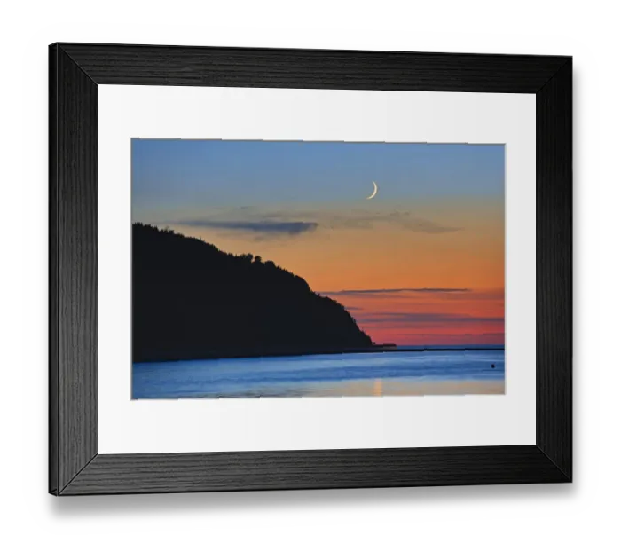 Framed Print : Canada, Quebec, Mont-Louis. Crescent moon sunrise on Gulf of St. Lawrence Framed Print : Canada, Quebec, Mont-Louis. Crescent moon sunrise on Gulf of St. Lawrence