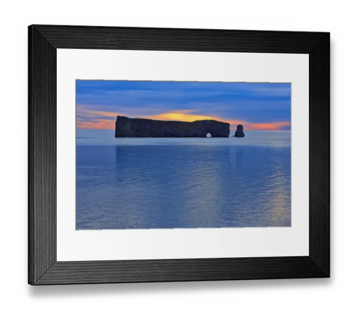 Framed Print : Canada, Quebec, Perce. Perce Rock in Atlantic Ocean at sunset Framed Print : Canada, Quebec, Perce. Perce Rock in Atlantic Ocean at sunset